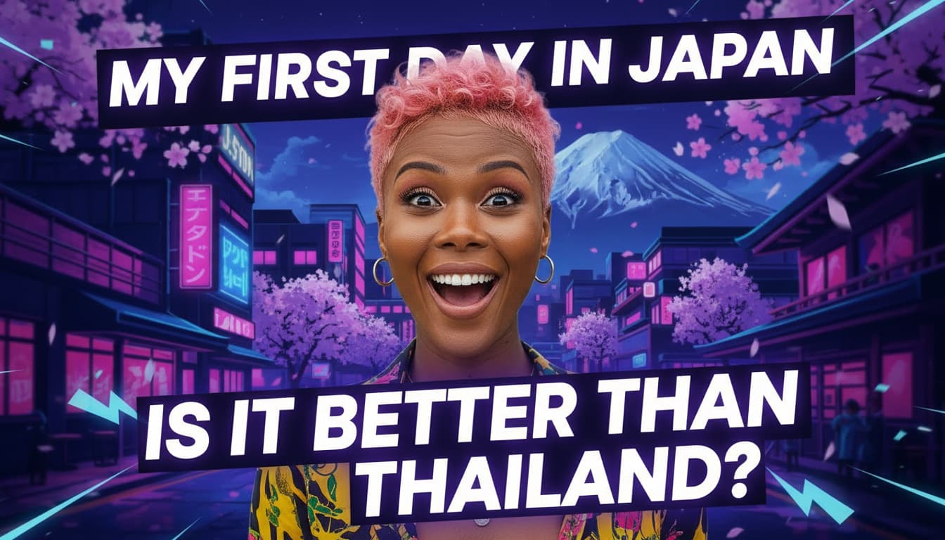 Thumbnail YouTube vlog được tạo bởi AI với biểu hiện phấn khích