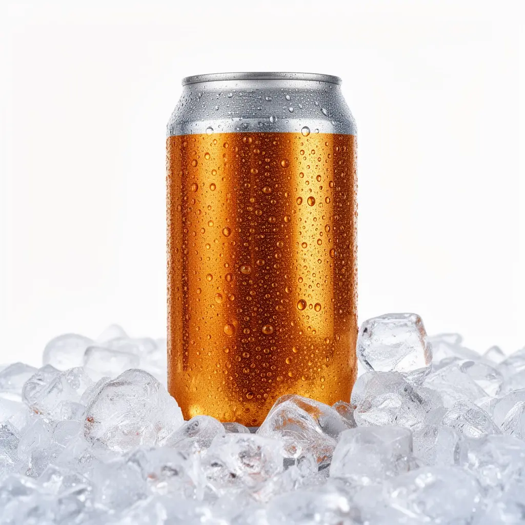 Flux 2 Dev ad creative for a cold brew can on crushed ice with condensation droplets and bright studio lighting