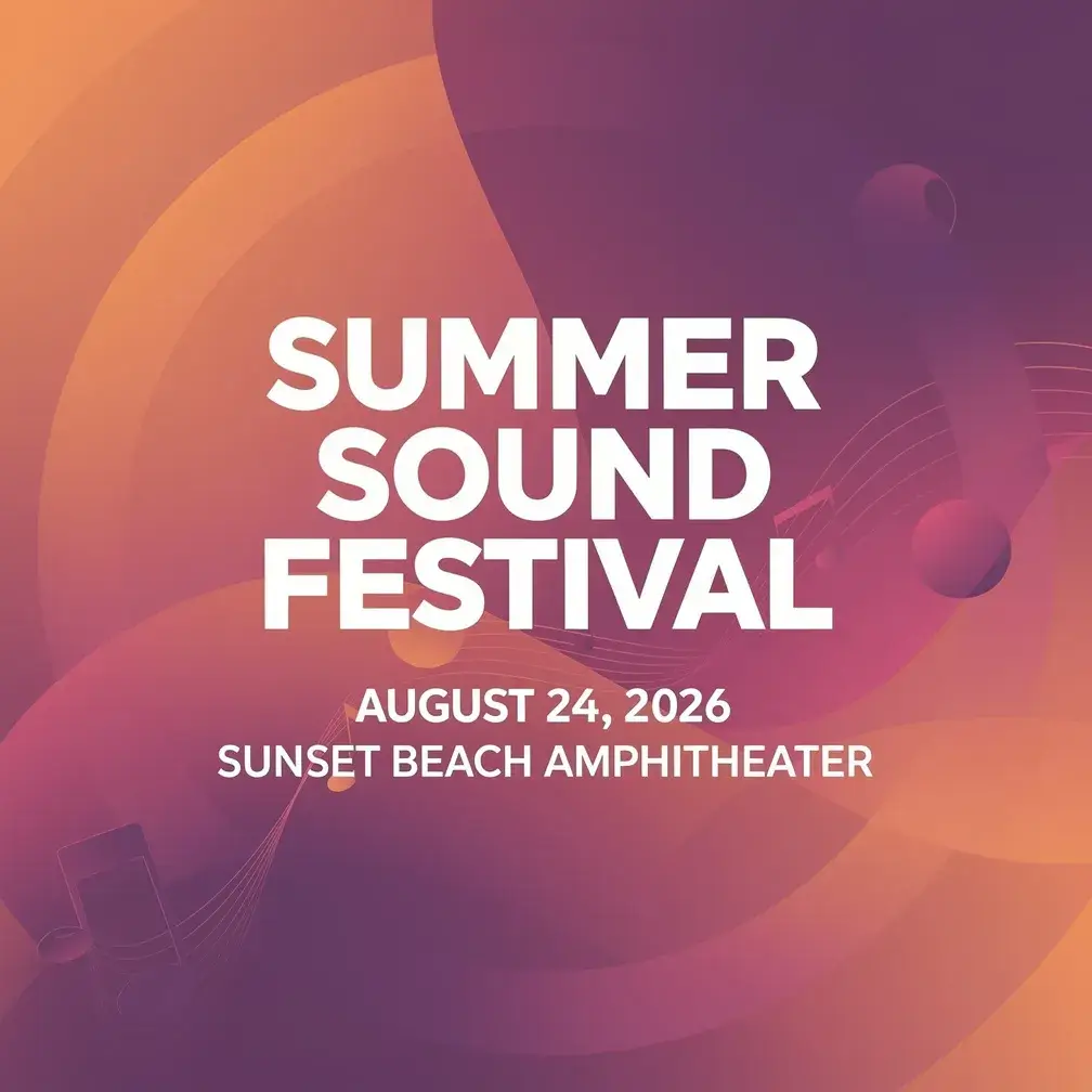Flux 2 Pro event poster reading 'SUMMER SOUND FESTIVAL' with modern typography, date and venue beneath, on a bold gradient background