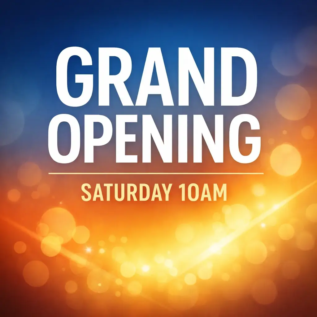 GPT Image 1.5 poster reading 'GRAND OPENING, SATURDAY 10AM' with clean modern typography