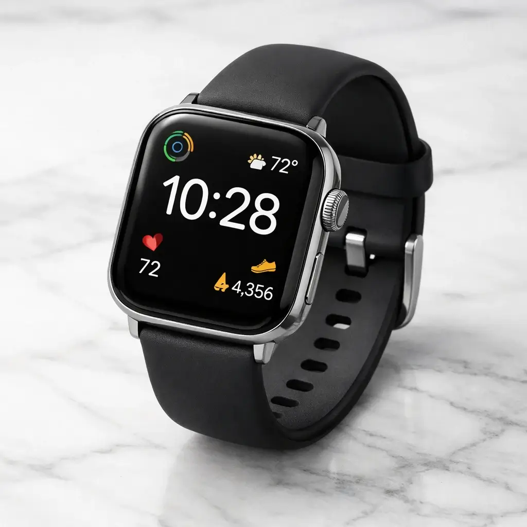 GPT Image 1.5 photorealistic product shot of a smartwatch on a marble surface in soft studio lighting