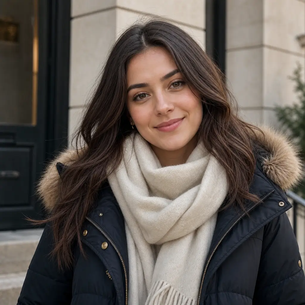 GPT Image 2 multi-turn edit adding a winter coat and scarf to a portrait while keeping the face and background unchanged