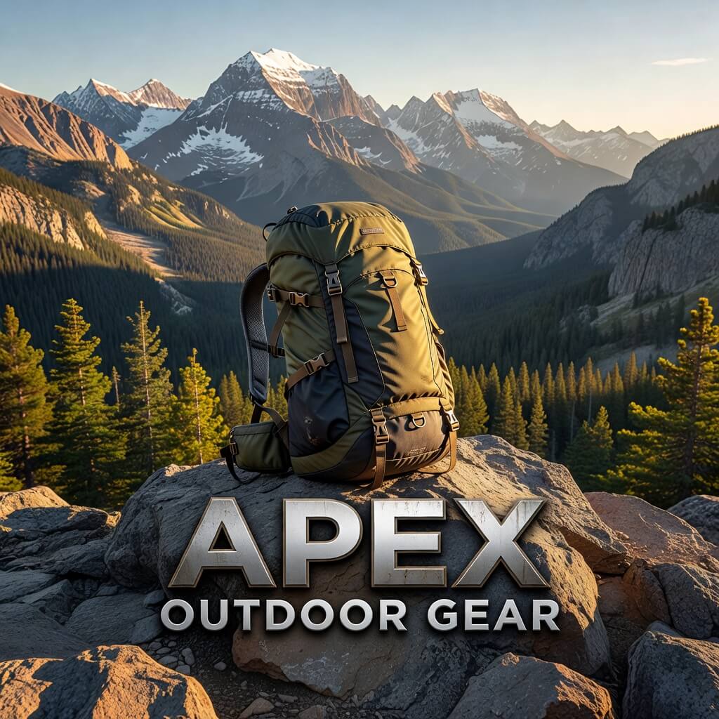 Grok Imagine branded hero image combining a logo and a product photo into a single composition for Apex Outdoor Gear