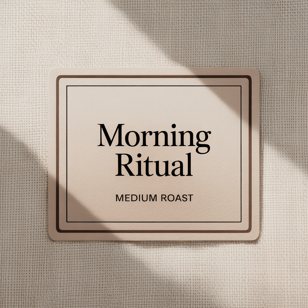 Ideogram v3 Balanced coffee packaging label reading 'MORNING RITUAL' with 'Medium Roast' beneath in a clean minimal layout