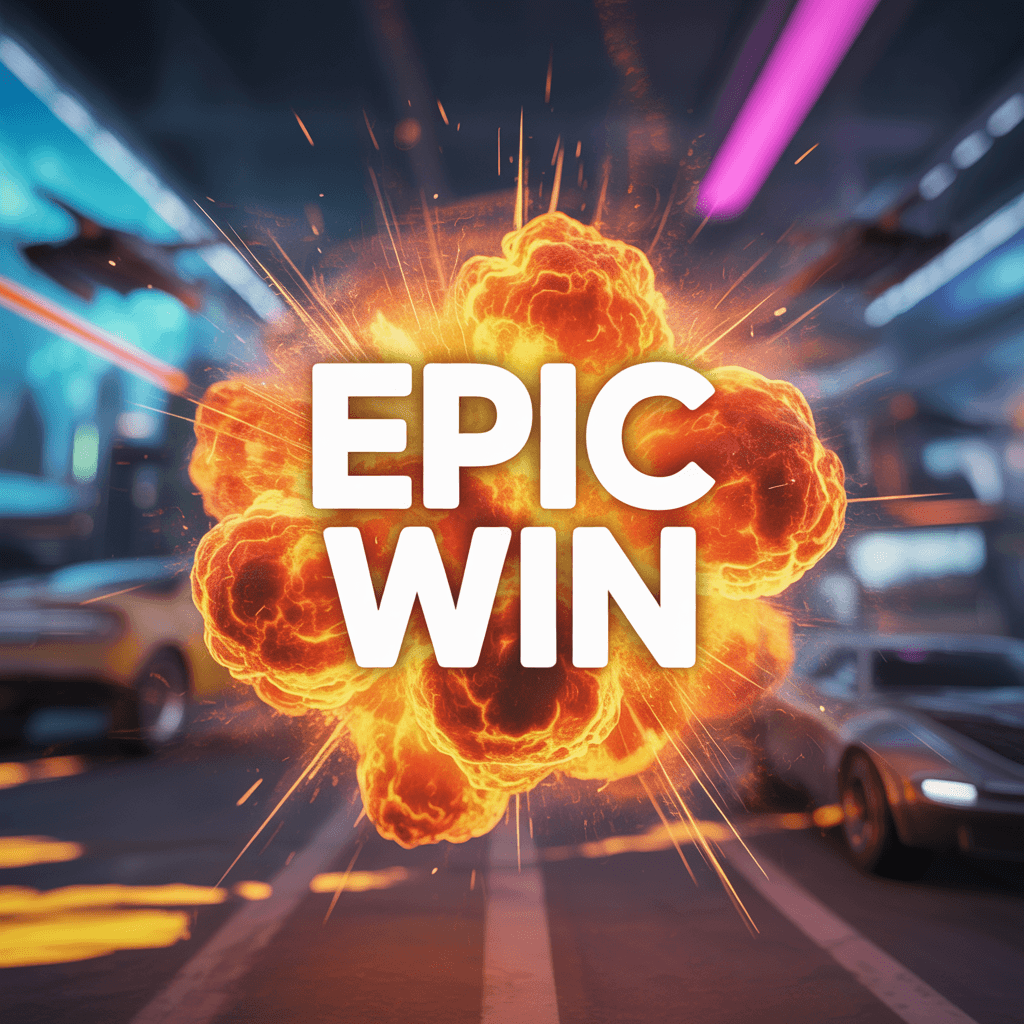Ideogram v3 Turbo fast gaming-channel thumbnail with the text 'EPIC WIN' and a dramatic explosion