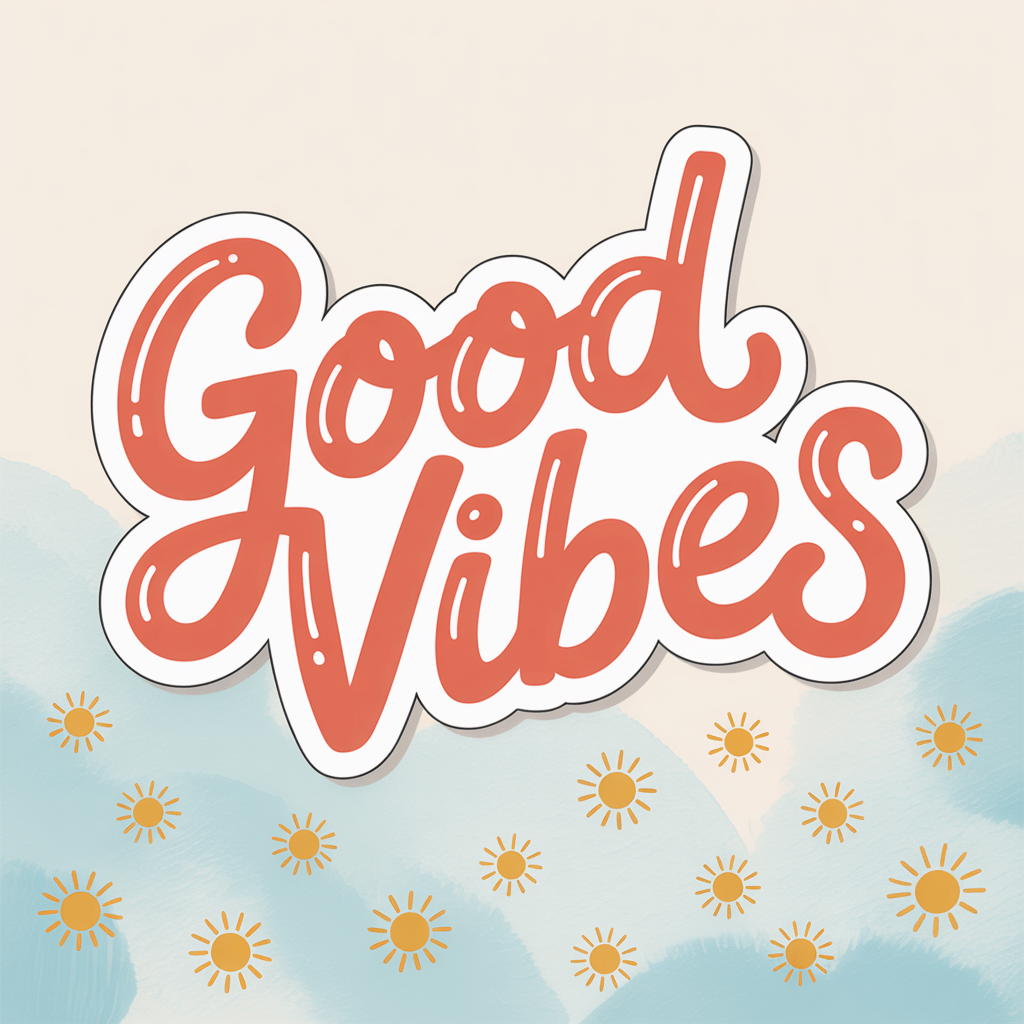 Ideogram v3 Turbo quick mockup of a sticker sheet reading 'GOOD VIBES' in a playful hand-lettered style