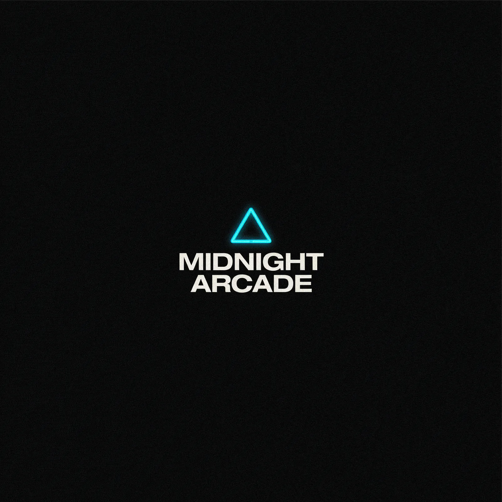 Ideogram v4 Quality logo lockup of the MIDNIGHT ARCADE wordmark under a neon triangle on matte black