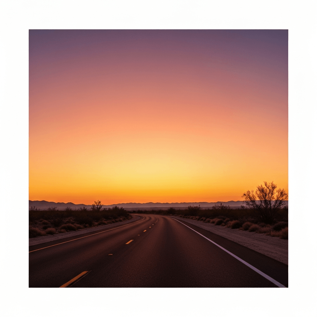 Imagen 4 Fast landscape thumbnail of a desert highway at sunset in warm tones