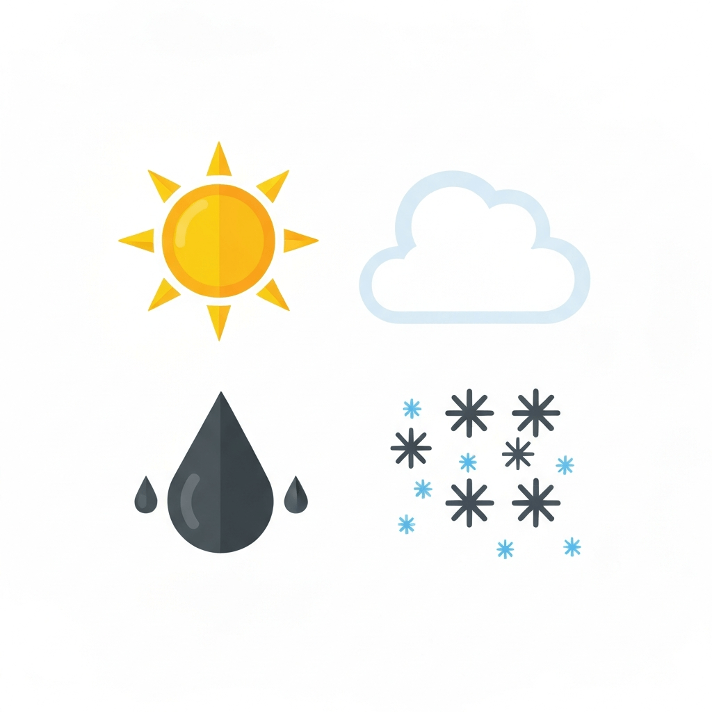 Imagen 4 Fast simple flat-style icon set of weather symbols including sun, cloud, rain, and snow