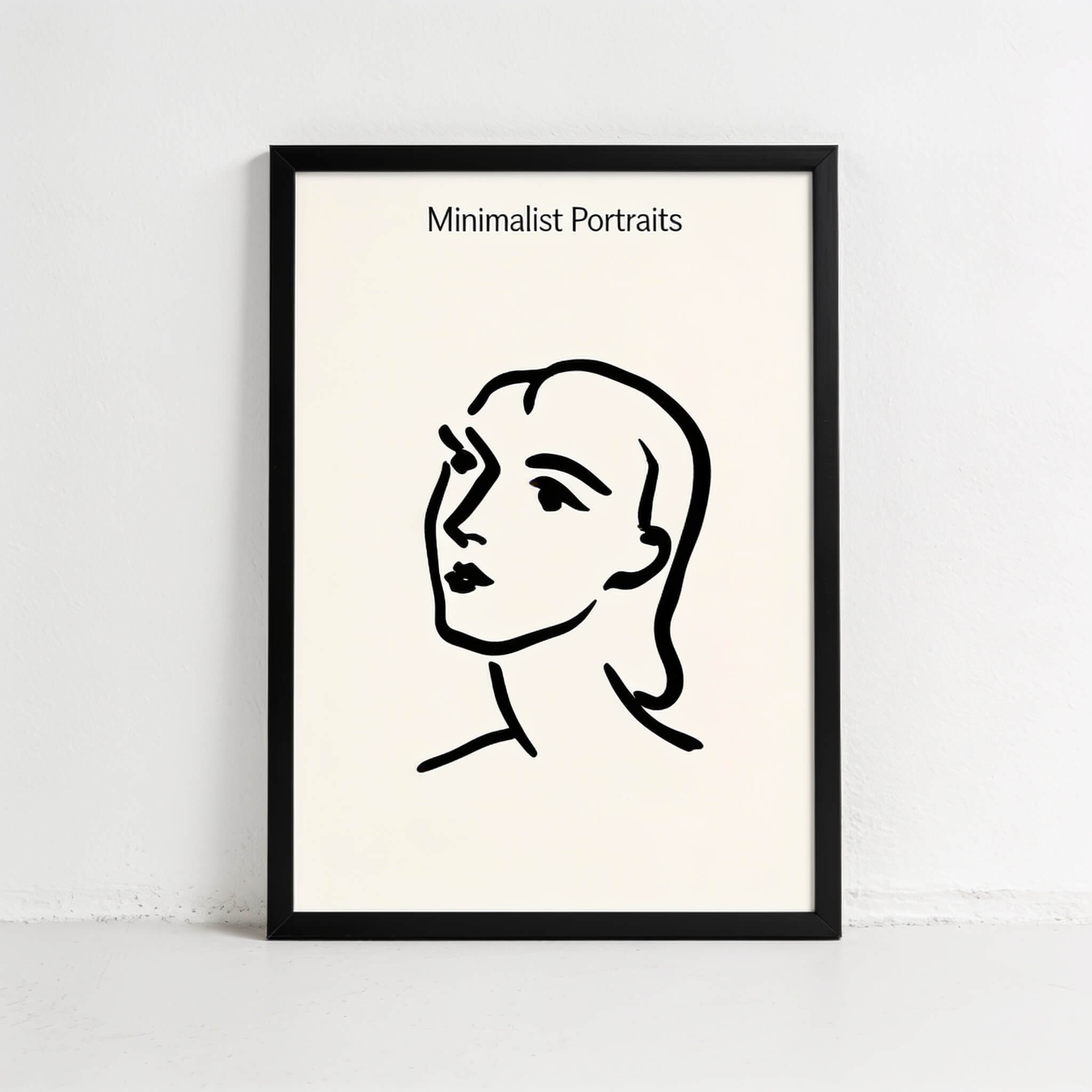 Seedream 4.5 minimalist art exhibition poster on an off-white background with a black line-drawing portrait slightly right of center