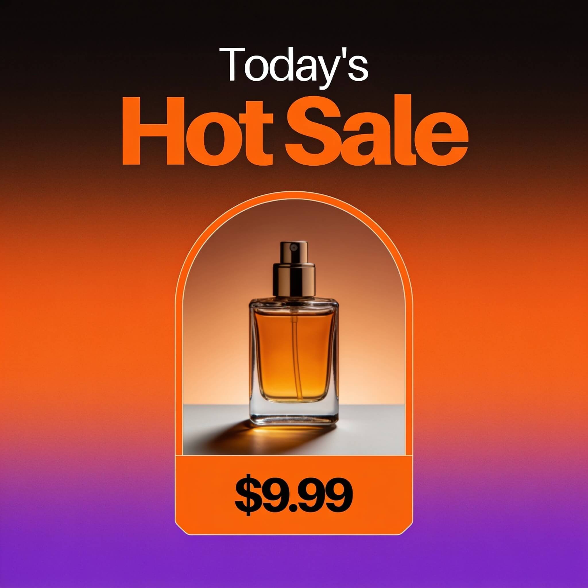 Seedream 4.5 e-commerce hot-sale image titled 'Today's Hot Sale' with a centered product, '$9.99' price, and an orange-to-purple gradient