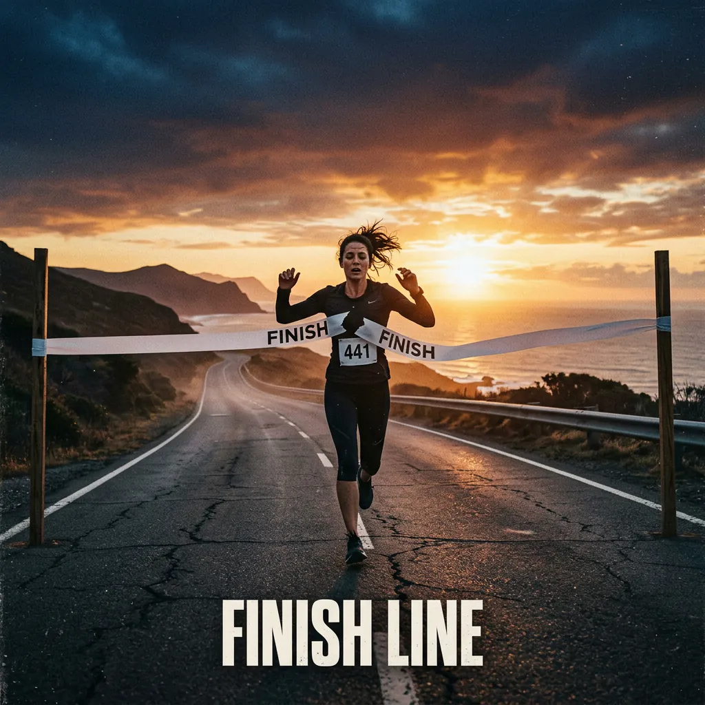 Artwork for an AI-generated indie-rock anthem about finishing a marathon