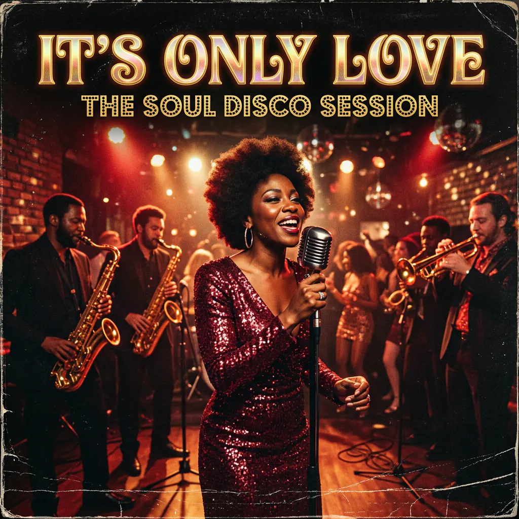 Udio retro-soul track It’s Only Love, ruby-lit club cover