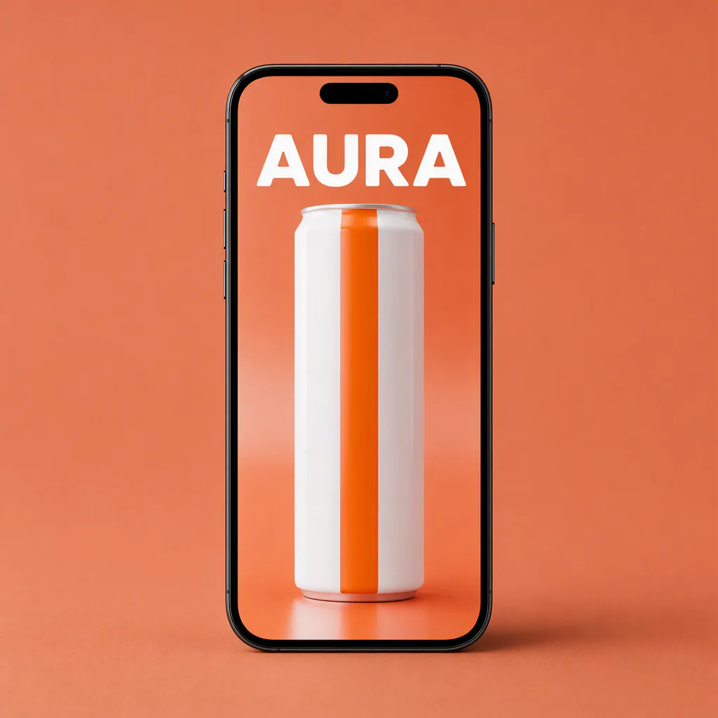 Phone displaying a vertical story ad for a fictional sparkling water brand