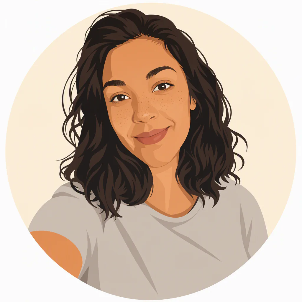 Flat vector illustrated avatar of the same woman on a cream circle