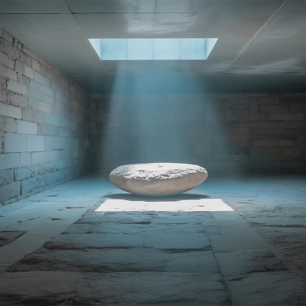 Cover art for an ambient track: a stone room with a single beam of daylight