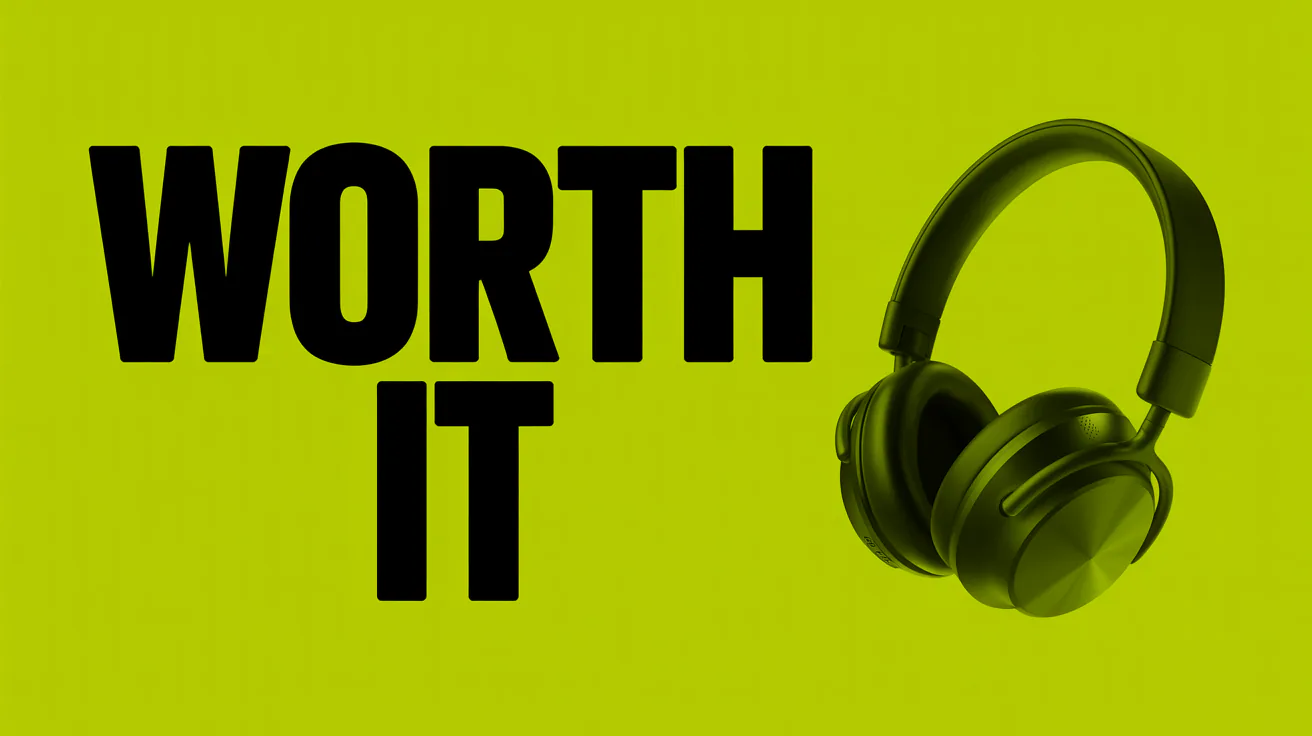 Video thumbnail reading WORTH IT in black type on a bright yellow background with headphones